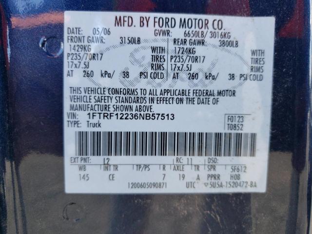 Photo 10 from auction – 2006 FORD F150 with VIN 1FTRF12236NB57513