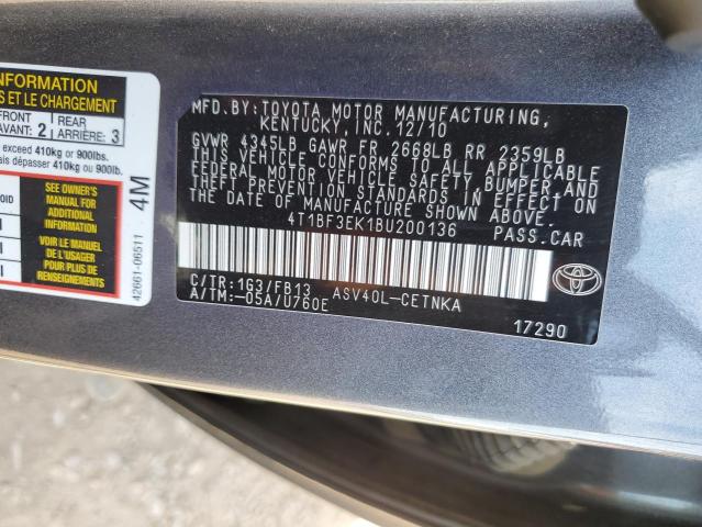 Фото 10 с аукциона – 2011 TOYOTA CAMRY BASE с VIN 4T1BF3EK1BU200136