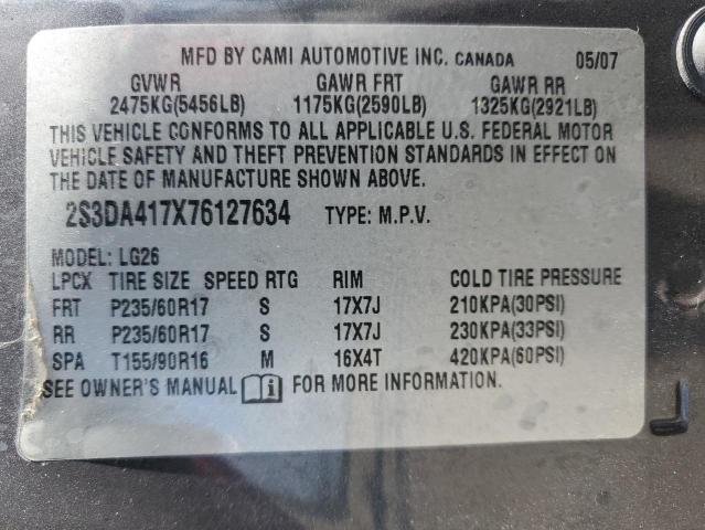 Photo 10 from auction – 2007 SUZUKI XL7 LUXURY with VIN 2S3DA417X76127634