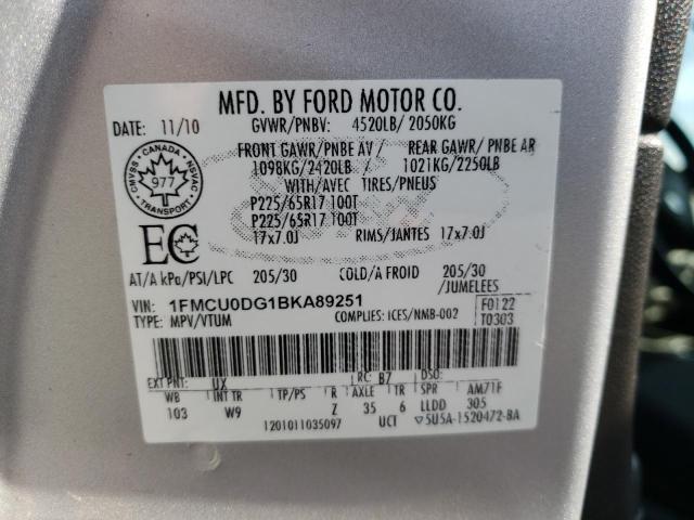 Photo 10 from auction – 2011 FORD ESCAPE XLT with VIN 1FMCU0DG1BKA89251