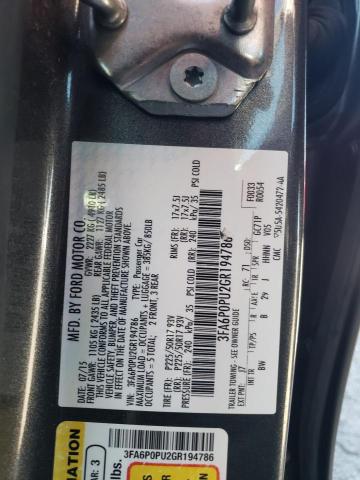 Photo 10 from auction – 2016 FORD FUSION SE with VIN 3FA6P0PU2GR194786