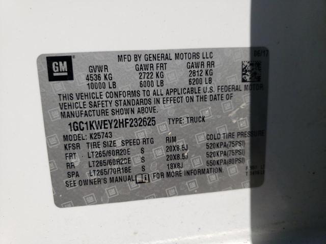 Photo 10 from auction – 2017 CHEVROLET SILVERADO with VIN 1GC1KWEY2HF232625