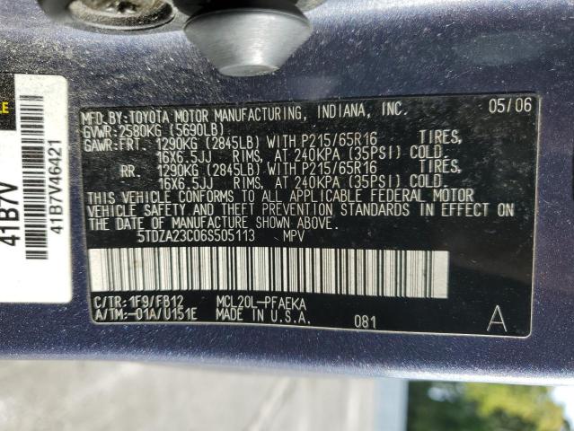 Photo 10 from auction – 2006 TOYOTA SIENNA CE with VIN 5TDZA23C06S505113