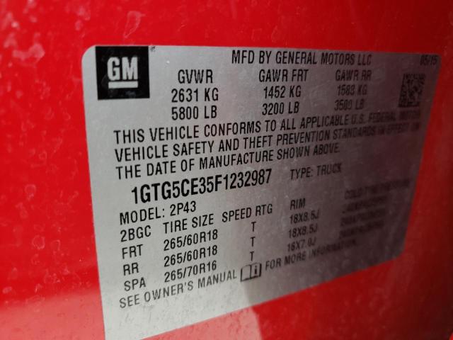 Photo 10 from auction – 2015 GMC CANYON SLT with VIN 1GTG5CE35F1232987
