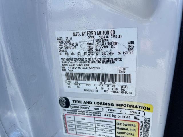 Photo 10 from auction – 2012 FORD F150 SUPER with VIN 1FTFW1ET8CFA51619