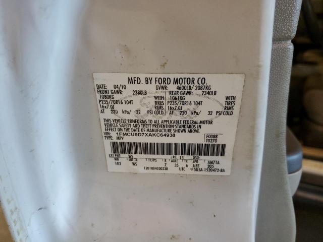 Photo 10 from auction – 2010 FORD ESCAPE XLT with VIN 1FMCU9D7XAKC64938