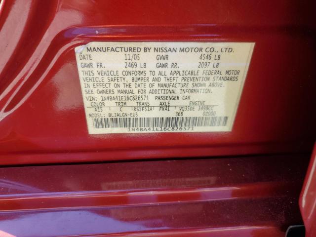 Photo 10 from auction – 2006 NISSAN MAXIMA SE with VIN 1N4BA41E16C826571