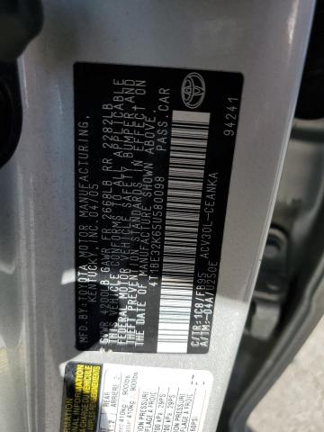 Photo 10 from auction – 2005 TOYOTA CAMRY LE with VIN 4T1BE32K65U580098