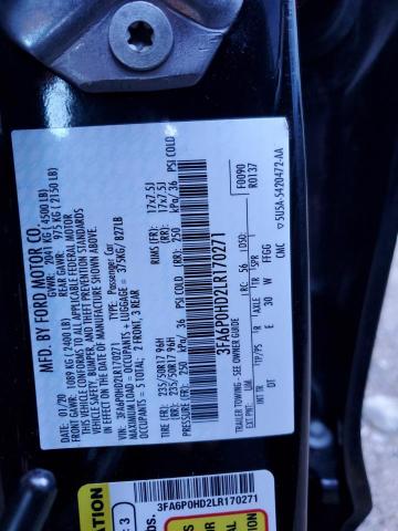 Photo 10 from auction – 2020 FORD FUSION SE with VIN 3FA6P0HD2LR170271