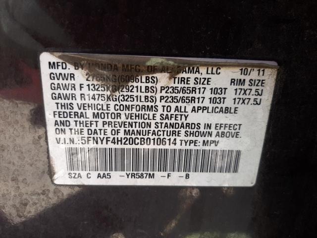 Photo 10 from auction – 2012 HONDA PILOT LX with VIN 5FNYF4H20CB010614