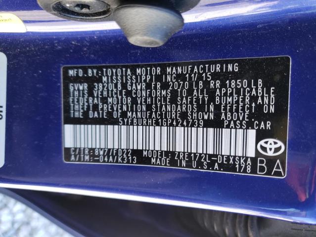 Photo 10 from auction – 2016 TOYOTA COROLLA L with VIN 5YFBURHE1GP424739