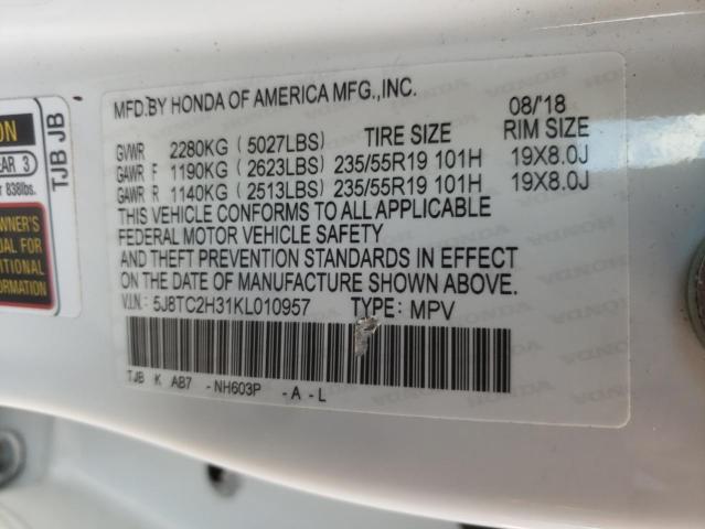 Photo 10 from auction – 2019 ACURA RDX with VIN 5J8TC2H31KL010957