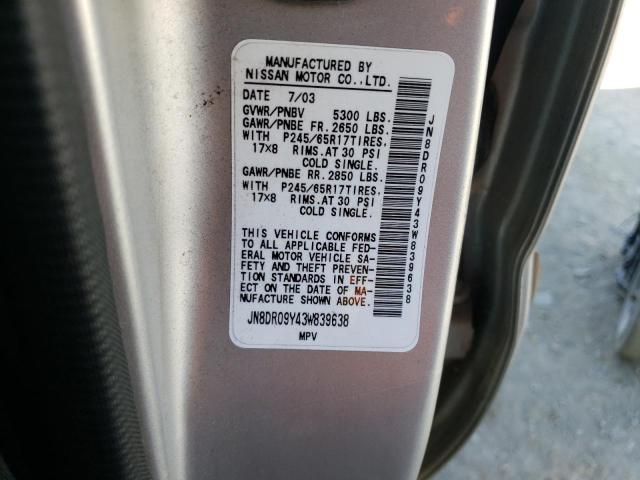 Photo 10 from auction – 2003 NISSAN PATHFINDER with VIN JN8DR09Y43W839638