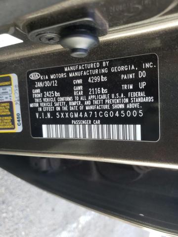 Photo 10 from auction – 2012 KIA OPTIMA LX with VIN 5XXGM4A71CG045005