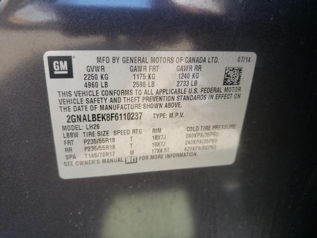 Photo 10 from auction – 2015 CHEVROLET EQUINOX LT with VIN 2GNALBEK8F6110237