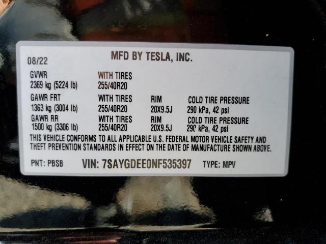Photo 10 from auction – 2022 TESLA MODEL Y with VIN 7SAYGDEE0NF535397