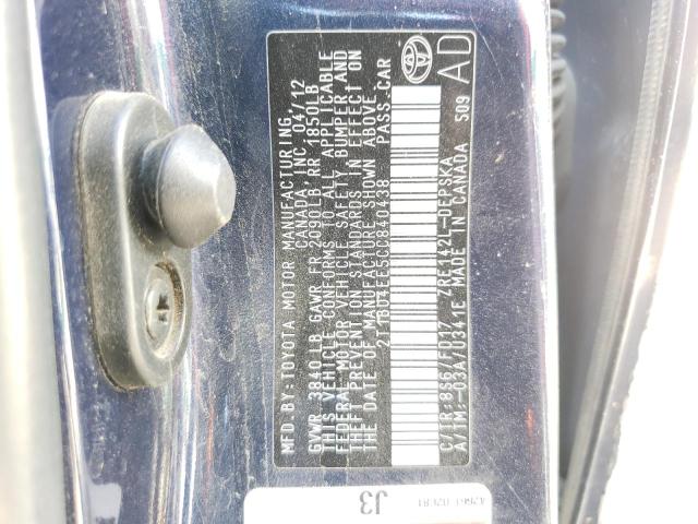 Photo 10 from auction – 2012 TOYOTA COROLLA BA with VIN 2T1BU4EE5CC840438