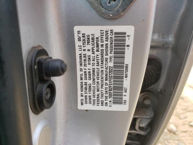 Photo 10 from auction – 2015 HONDA CIVIC LX with VIN 19XFB2F51FE072022
