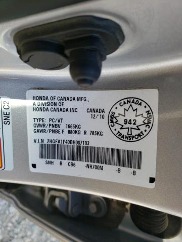 Photo 10 from auction – 2011 HONDA CIVIC DX-G with VIN 2HGFA1F40BH007103