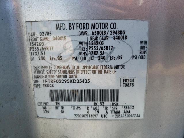 Photo 10 from auction – 2005 FORD F150 with VIN 1FTRF02295KD35435