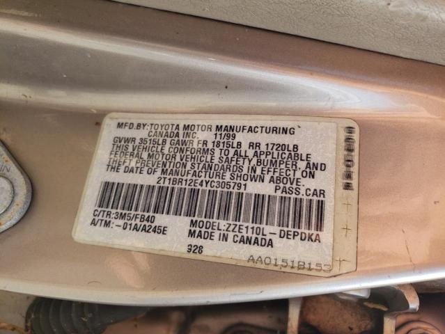 Photo 10 from auction – 2000 TOYOTA COROLLA with VIN 2T1BR12E4YC305791
