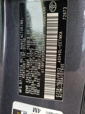 Photo 10 from auction – 2010 TOYOTA CAMRY BASE with VIN 4T1BF3EK2AU580442