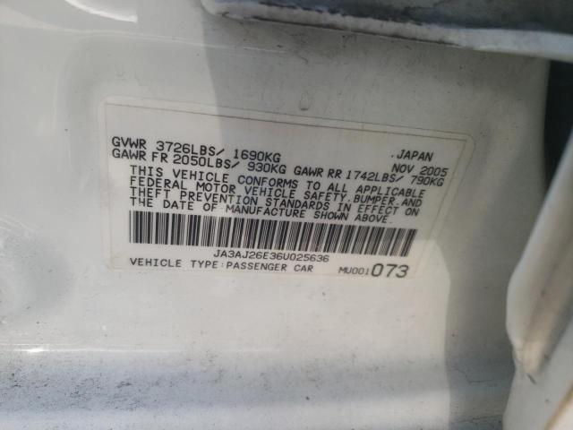 Photo 10 from auction – 2006 MITSUBISHI LANCER ES with VIN JA3AJ26E36U025636
