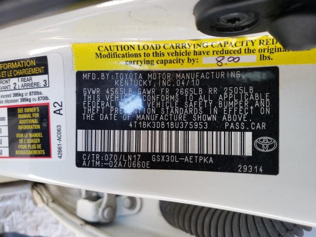 Photo 10 from auction – 2011 TOYOTA AVALON BAS with VIN 4T1BK3DB1BU375953