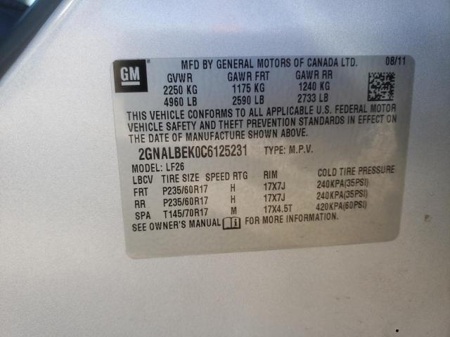 Photo 10 from auction – 2012 CHEVROLET EQUINOX LS with VIN 2GNALBEK0C6125231