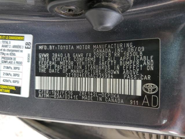 Photo 10 from auction – 2010 TOYOTA COROLLA BA with VIN 2T1BU4EE5AC235994