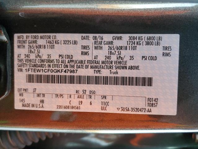 Photo 10 from auction – 2016 FORD F150 SUPER with VIN 1FTEW1CF0GKF47987