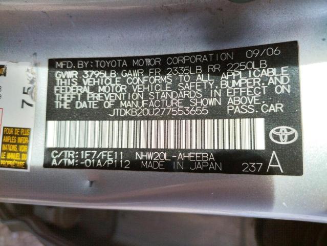 Photo 10 from auction – 2007 TOYOTA PRIUS with VIN JTDKB20U277553655