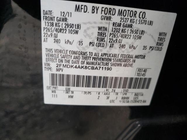 Photo 10 from auction – 2012 FORD EDGE SPORT with VIN 2FMDK4AK8CBA71190