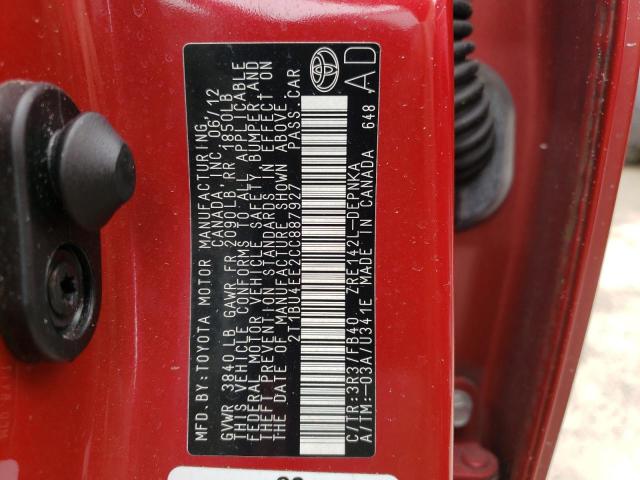 Photo 10 from auction – 2012 TOYOTA COROLLA BA with VIN 2T1BU4EE2CC887927