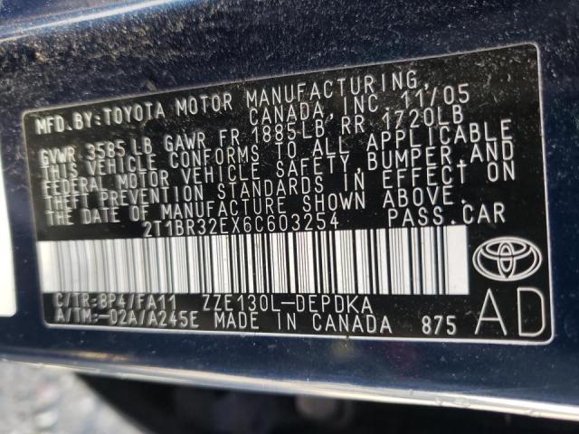 Photo 10 from auction – 2006 TOYOTA COROLLA CE with VIN 2T1BR32EX6C603254