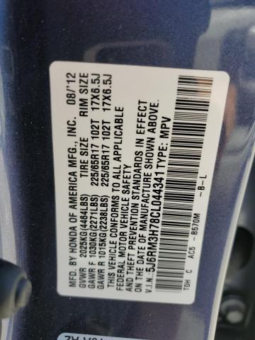 Photo 10 from auction – 2012 HONDA CR-V EXL with VIN 5J6RM3H78CL044341