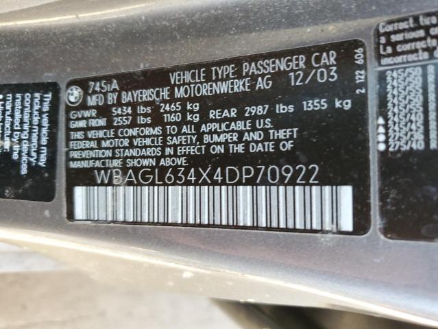 Photo 10 from auction – 2004 BMW 745 I with VIN WBAGL634X4DP70922