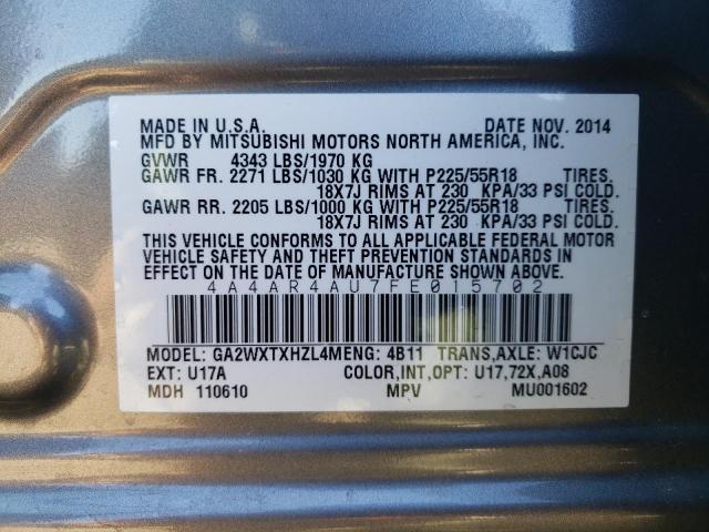 Photo 10 from auction – 2015 MITSUBISHI OUTLANDER with VIN 4A4AR4AU7FE015702