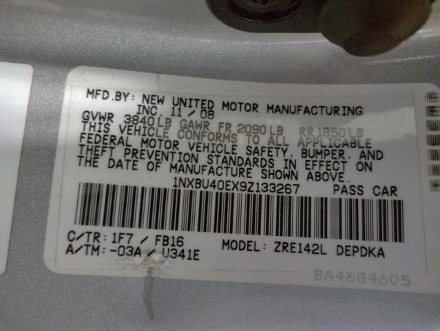 Photo 10 from auction – 2009 TOYOTA COROLLA with VIN 1NXBU40EX9Z133267