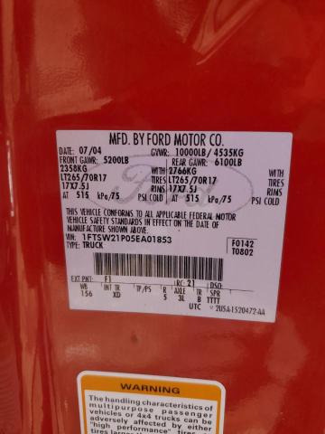 Photo 10 from auction – 2005 FORD F250 SUPER with VIN 1FTSW21P05EA01853