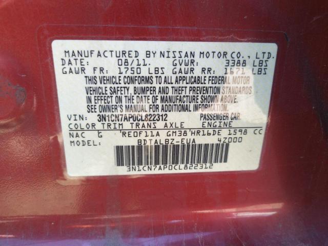 Photo 10 from auction – 2012 NISSAN VERSA S with VIN 3N1CN7AP0CL822312