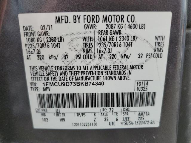 Photo 10 from auction – 2011 FORD ESCAPE XLT with VIN 1FMCU9D73BKB74340