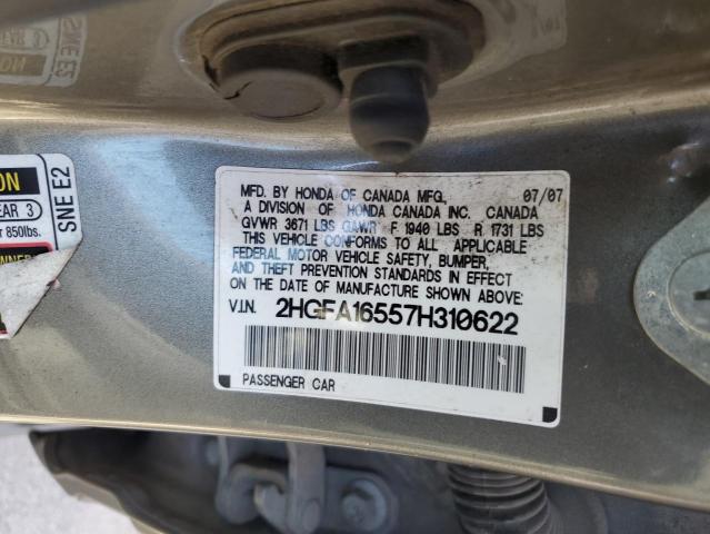 Photo 10 from auction – 2007 HONDA CIVIC LX with VIN 2HGFA16557H310622