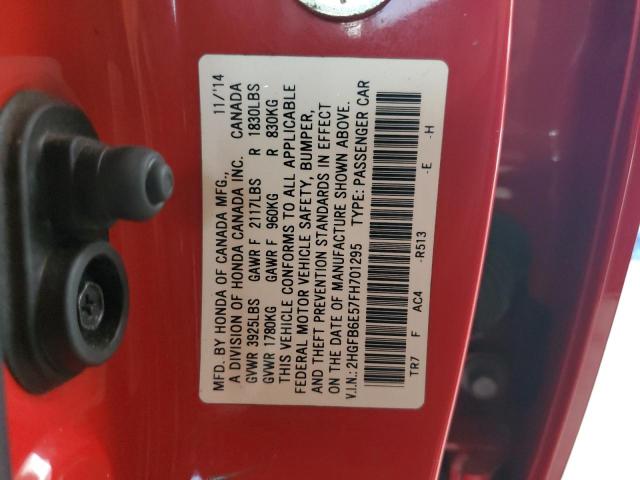 Photo 10 from auction – 2015 HONDA CIVIC SI with VIN 2HGFB6E57FH701295