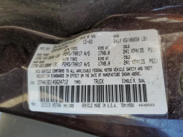 Photo 10 from auction – 2004 DODGE RAM 1500 S with VIN 1D7HA18D14S624712