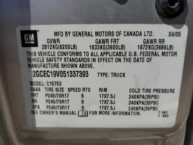 Photo 10 from auction – 2005 CHEVROLET SILVERADO with VIN 2GCEC19V051337393