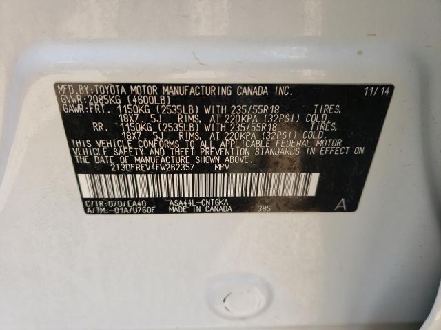 Photo 10 from auction – 2015 TOYOTA RAV4 LIMIT with VIN 2T3DFREV4FW262357