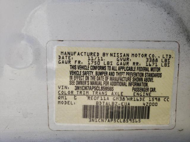 Photo 10 from auction – 2012 NISSAN VERSA S with VIN 3N1CN7AP5CL859565