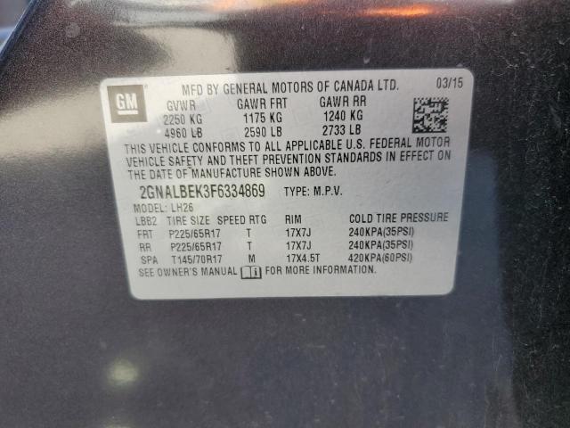 Photo 10 from auction – 2015 CHEVROLET EQUINOX LT with VIN 2GNALBEK3F6334869