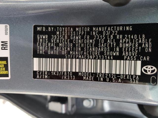 Photo 10 from auction – 2022 TOYOTA COROLLA LE with VIN 5YFEPMAE9NP313144